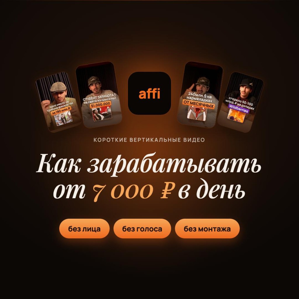 AFFI: короткие вертикальные видео и заработок от 7 000 рублей в день
